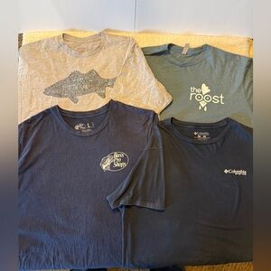 Men’s Fish Theme T-Shirt Bundle. Colombia PFG, Bass Pro. Blue & Gray. Size Large
